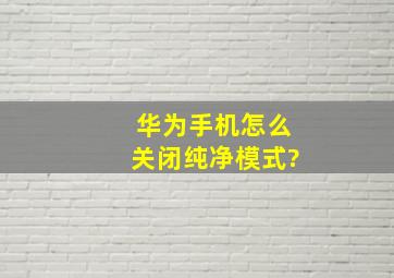 华为手机怎么关闭纯净模式?