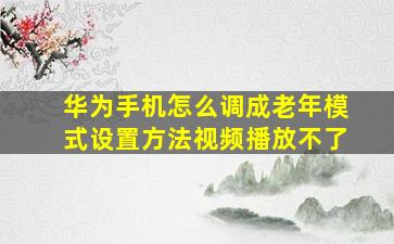 华为手机怎么调成老年模式设置方法视频播放不了