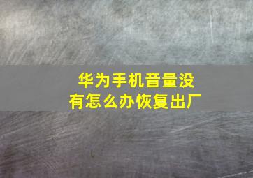 华为手机音量没有怎么办恢复出厂