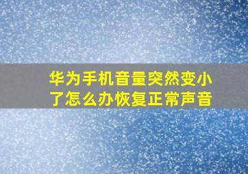 华为手机音量突然变小了怎么办恢复正常声音