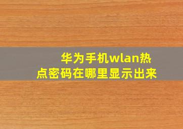 华为手机wlan热点密码在哪里显示出来