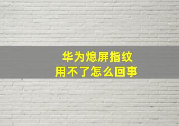 华为熄屏指纹用不了怎么回事