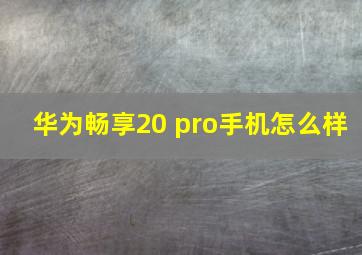 华为畅享20 pro手机怎么样