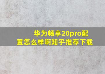 华为畅享20pro配置怎么样啊知乎推荐下载