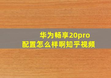 华为畅享20pro配置怎么样啊知乎视频