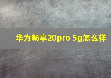 华为畅享20pro 5g怎么样