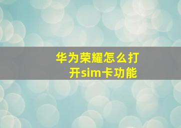 华为荣耀怎么打开sim卡功能