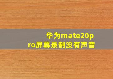 华为mate20pro屏幕录制没有声音