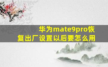 华为mate9pro恢复出厂设置以后要怎么用