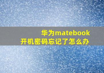 华为matebook开机密码忘记了怎么办