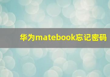 华为matebook忘记密码