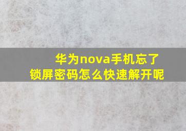 华为nova手机忘了锁屏密码怎么快速解开呢