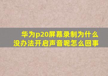 华为p20屏幕录制为什么没办法开启声音呢怎么回事