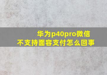 华为p40pro微信不支持面容支付怎么回事