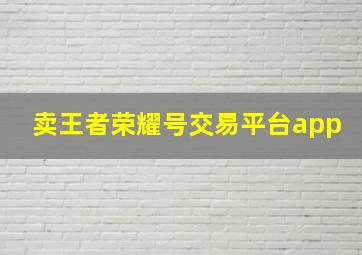 卖王者荣耀号交易平台app