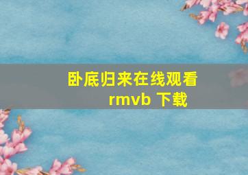 卧底归来在线观看 rmvb 下载