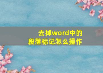 去掉word中的段落标记怎么操作