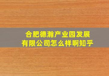 合肥德瀚产业园发展有限公司怎么样啊知乎