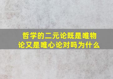 哲学的二元论既是唯物论又是唯心论对吗为什么