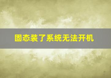 固态装了系统无法开机