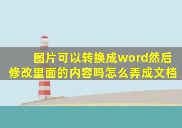 图片可以转换成word然后修改里面的内容吗怎么弄成文档