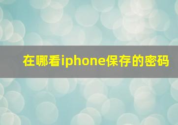 在哪看iphone保存的密码