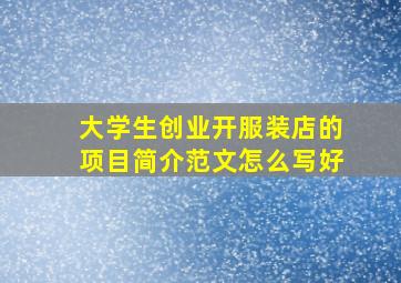 大学生创业开服装店的项目简介范文怎么写好