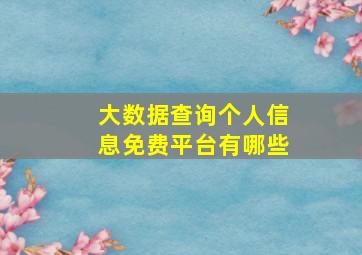 大数据查询个人信息免费平台有哪些