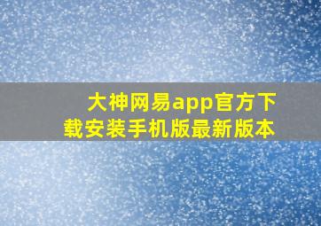 大神网易app官方下载安装手机版最新版本