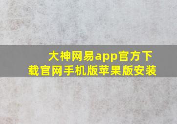 大神网易app官方下载官网手机版苹果版安装