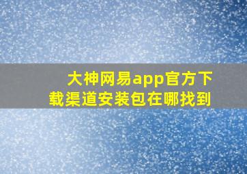 大神网易app官方下载渠道安装包在哪找到