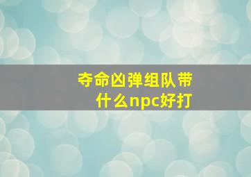 夺命凶弹组队带什么npc好打