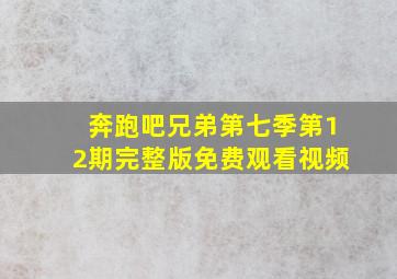 奔跑吧兄弟第七季第12期完整版免费观看视频