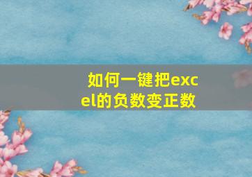 如何一键把excel的负数变正数