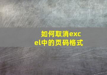 如何取消excel中的页码格式