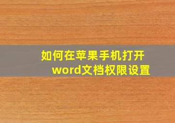 如何在苹果手机打开word文档权限设置