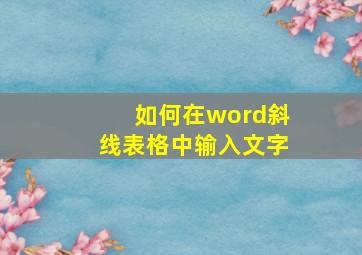 如何在word斜线表格中输入文字