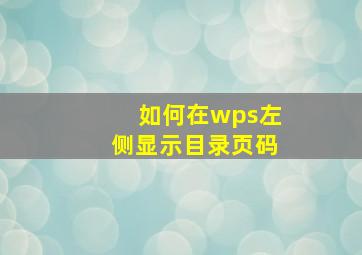 如何在wps左侧显示目录页码