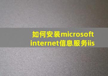 如何安装microsoft internet信息服务iis