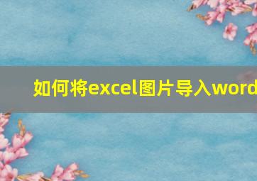 如何将excel图片导入word