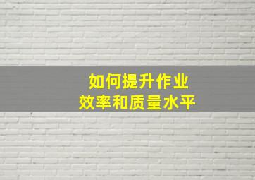 如何提升作业效率和质量水平