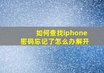 如何查找iphone密码忘记了怎么办解开