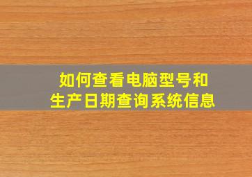 如何查看电脑型号和生产日期查询系统信息