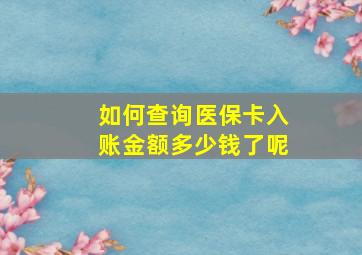 如何查询医保卡入账金额多少钱了呢