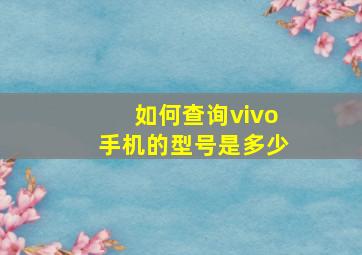 如何查询vivo手机的型号是多少