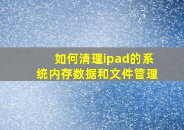 如何清理ipad的系统内存数据和文件管理