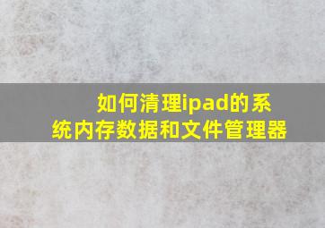 如何清理ipad的系统内存数据和文件管理器