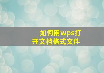 如何用wps打开文档格式文件