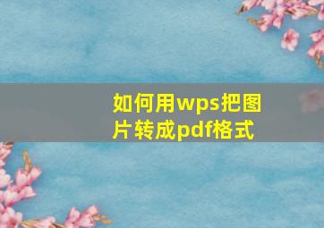 如何用wps把图片转成pdf格式