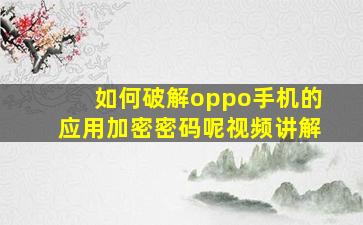 如何破解oppo手机的应用加密密码呢视频讲解